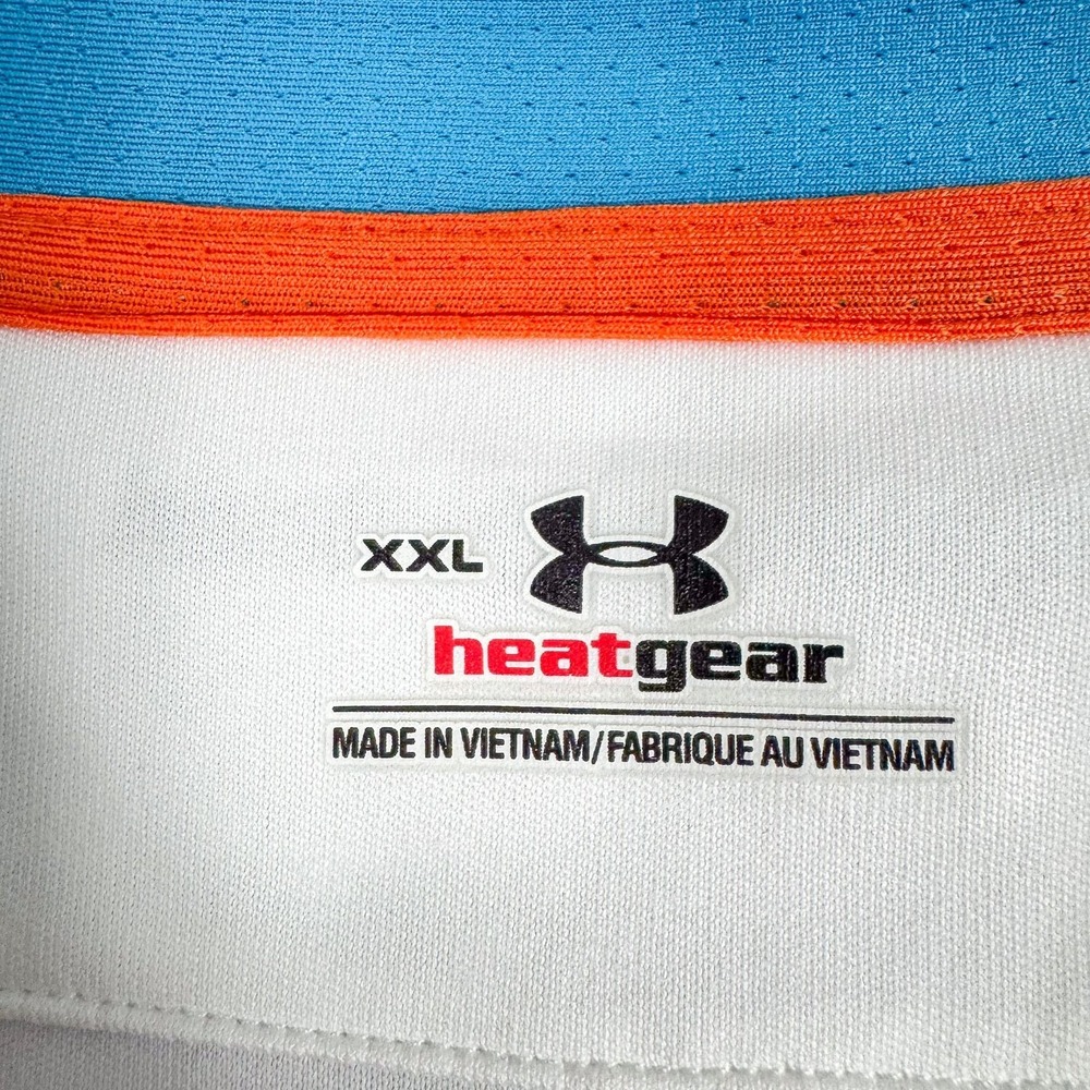 Under Armour Polo Shirt Mens 2XL White Stripe HeatGear Golf Fitted NEW $65 - Picture 3 of 12